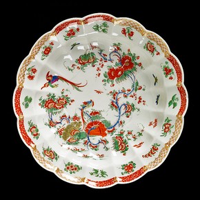 Plate with pheasant and plant design, Worcester porcelain factory, about 1765. Museum no. C.422A-1935