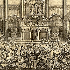 The destruction of a choir screen at Antwerp. Engraving by Gaspar Bouttats, 1640-95. © Bibliothèque Royale, Brussels.