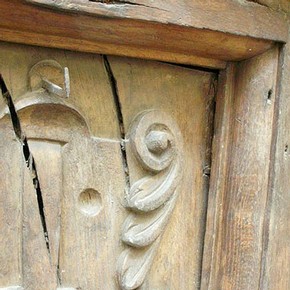 Detail of one of the large exterior oak panels from Sir Paul Pindar’s house, London, 1600. Museum no. 846-1890