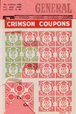 Clothing coupons from Ration Book, Britain, 1940s