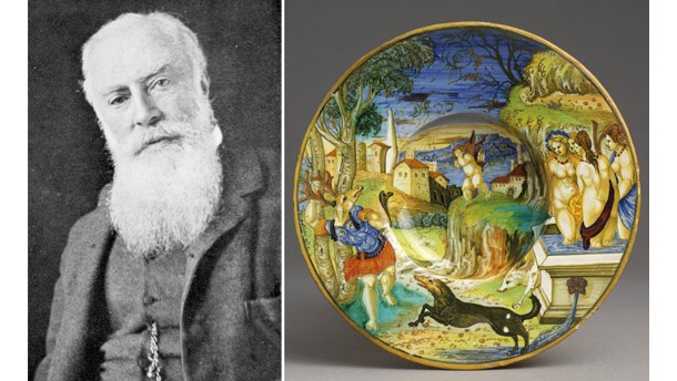 George Salting (1835 - 1909) and a maiolica bowl from his collection.