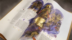 'Vision of Isaiah, Isaiah 6: 1-13', illuminated calfskin vellum bible page by Donald Jackson, 2005. Hill Museum & Manuscript Library