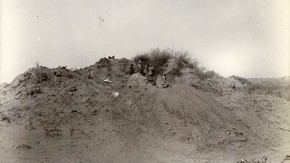 Remains of ruined Buddhist shrine embedded in tamarisk-covered sand cone, Farhad-beg-yailaki, Sir Marc Aurel Stein, 1908. Photo 392/27(366), © The British Library Board