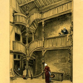 Watercolour (undated) showing an additional floor inserted into 33 Rue du Mur, Morlaix. Supplied by Musée de Morlaix.