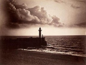 Lighthouse and Jetty, Le Havre, 1856/1857, albumen print from a collodion-on-glass negative, 30.5 x 40.2 cm, Townshend Bequest, 1868. Museum no. 68.002