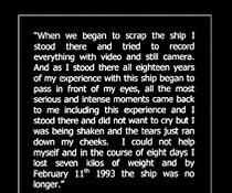 Richard Wilson, 'GMS Frieden', 2000. This work consists of a text of some 1200 words. The whole cannot be reproduced on the scale of this site. The extract shown is the final paragraph of the text