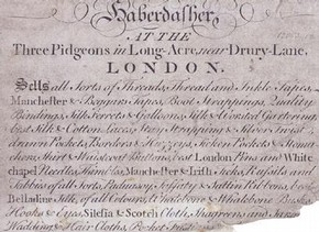 Haberdasher's tradecard, England, 18th century. Museum no. 12853.12