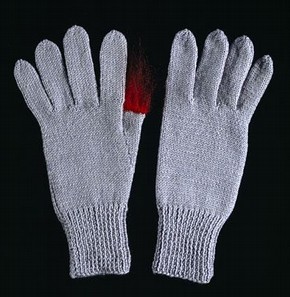 'Conrad', knitted gloves, Freddie Robins, 2005 (click image for larger version)