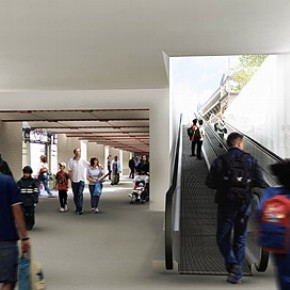 The South Kensington tunnel with proposed improvements and travelator.