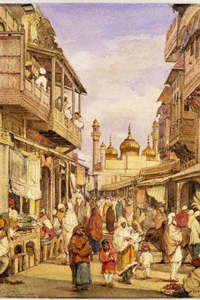 'Crowded street scene in Lahore' by William Carpenter, 1855, Museum no. IS.53-1882