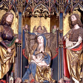 Winged altarpiece with Virgin and Child and saints, about 1500-1510, Museum no. 192-1866