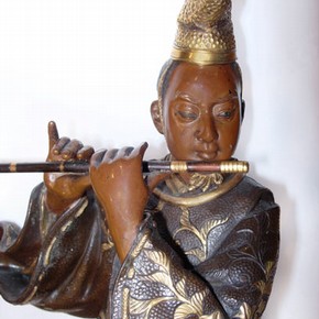 Image one of a pair of musicians, Miyao, about 1890-1900. The Edwin and Susan Davies Collection