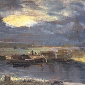 'Barges on the Stour with Dedham Church in the distance' by John Constable, about 1811, Museum no. 325-1888
