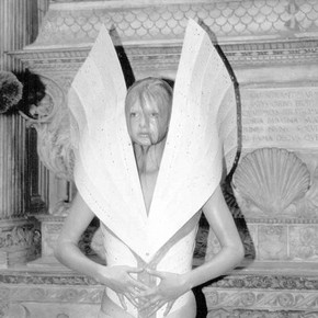 Figure 2. The resolutely new and the inspirational old. Fashion in Motion featuring Alexander McQueen in the Sculpture Galleries.