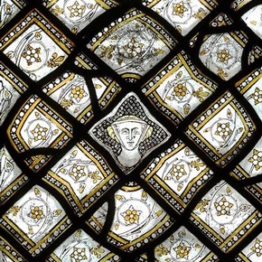Grisaille Panel with Female Head, stained glass panel, 1320-4. Museum no. Circ.95-1930
