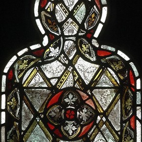 Cusped Panel with Oak Grisaille, stained glass panel, about 1325. Museum no.C.57-1910