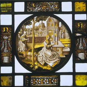 Susanna and the Elders, stained glass panel, possibly by the glass designer known as the Pseudo-Ortkens, about 1520-40. Museum no. 5636-1859