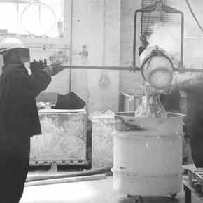 Figure 1. Bronze samples being cast in the foundry of the RCA Sculpture School.