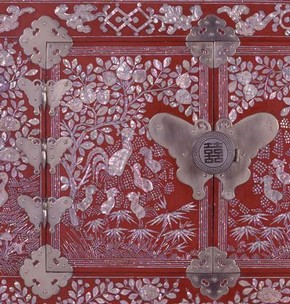 Detail, Red lacquer stacked chest, Korean, c.1890-1910 (Museum no. W.47-1912)