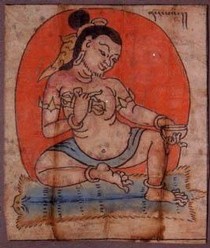 'Naropa', ink and gouache on paper, Tibet, 14th century. Found inside the seated Buddha, Museum no. IM.121-1910. Naropa received the Buddha's teachings in India in the 11th century and instructed the Tibetan Marpa