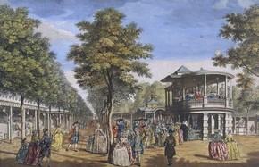 Vauxhall Gardens, print, Johann Sebastian Muller after Samuel Wale, about 1751. Museum no. W.27BB-1947