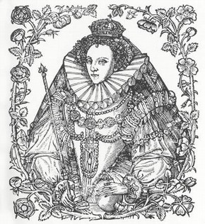 Figure 1. Elizabeth I flanked by Tudor Roses and Eglantine, 1588