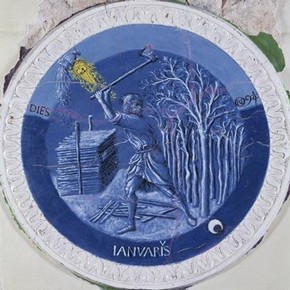 'January', roundel, Luca Della Robbia, 15th century. Museum no. 7632-1861