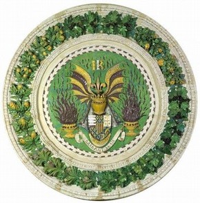 'Stemma of René of Anjou', coat of arms, Luca Della Robbia, about 1466-78. Museum no. 6740-1860