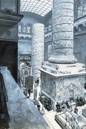 View of the Architectural Courts, by Henry Tidmarsh (1855-1939). Pencil, watercolour and bodycolour.
