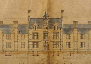 Shropshire Lunatic Asylum, pen and watercolour on tracing, Scott and Moffatt. RIBA Library Drawings and Archives Collections