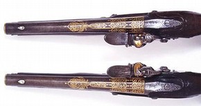 Top view of pistols made for Tipu Sultan. Museum no. IS.55-2005