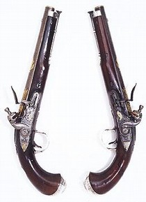 Side view of pistols made for Tipu Sultan, Sayyid Ma'Sum, 1795-76. Museum no. IS.55-2005