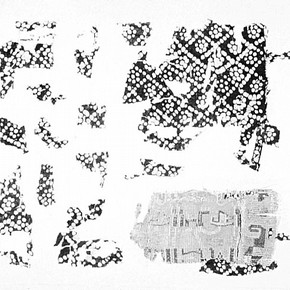 Figure 2. Polychrome patterned silk with resist dyed 'spot' silk restored by Joan Joshua (Site number Ast. VI.2.04)