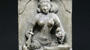 Detail of figures on base of Goddess Ambika, Orissa, eastern India, 12th century. Museum no. IS.61-1963