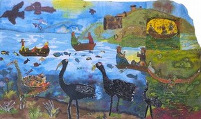 Batik made by students inspired by Raphael's 'The Miraculous Draught of Fishes'