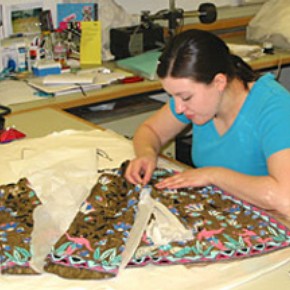 Textile conservator Elizabeth-Anne Haldane at work