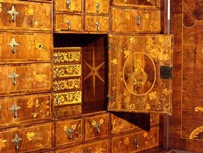 Cabinet (detail) probably made in London circa 1700, given by Mr H.T.G. Watkins, Richmond, Surrey. Museum No. W.136-1928