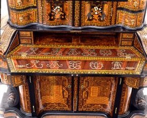 Detail of Writing Cabinet, made by Jacob Arend & Johannes Wittalm for Johannes Gallus Jacob von Hohlach German, 1716. Museum No. W.23-1975