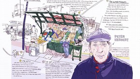 Olivier Kugler. Artwork to ‘Kugler’s People’, collaged and coloured on computer and laser-printed. Published by The Guardian, October 2005-April 2006.