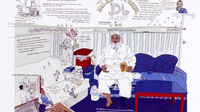 Olivier Kugler. Artwork to ‘Kugler’s People’, collaged and coloured on computer and laser-printed. Published by The Guardian, October 2005-April 2006.