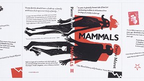 Tim Moore and Xiao. Layout of cover to Mammals, digital print. Author Pierre Mérot. First published in Great Britain by Canongate Books Ltd, 14 High Street, Edinburgh, EH1 1TE, 2006.