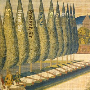 Embroidered hanging (detail), made for the Foley family of Stoke Edith, 1710-20, Museum no. T.568-1996