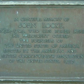 Plaque on wall above John Locke's tomb (detail)