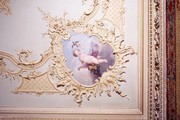 Hagley Hall, detail of one of the four 'zephyrs' on the painted ceiling of the Tapestry Room, James Stuart, 1758-9. Photographed in 2006