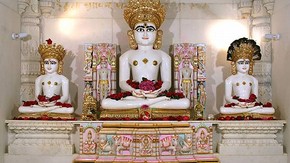 Images of Adinath, Mahavira and Parsvanatha from Jain temple at Potters Bar, Photographed by Ravin Mehta, 2006, Reproduced with permission of the Oshwal Association (UK)