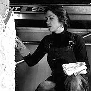 Charlotte Hubbard working on the columns. Photography by Photographic Studio