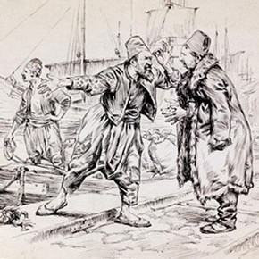 W T Maud, 'Jewish Stevedores on the quay at Thessalonica', 1902, Museum no. SD.638