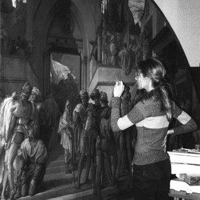 Olivia working on the Leighton Cartoon