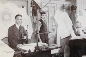 Francis Johnston (left) and fellow designers in the drawing office at Vicars and Poirson. Museum no. AAD/2001/1/1