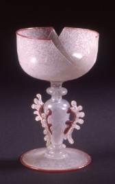 Glass goblet, Venice, 17th century, displaying advance stages of deterioration. Museum no.102-1853